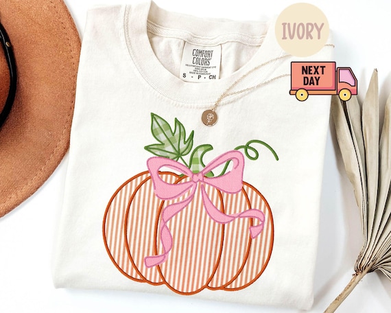 Comfort Colors® Coquette Fall Shirt, Fall Pumpkin Coquette Bow T-Shirt, Coquette Halloween Shirt, Women Pumpkin Patch Crew Tees,Gift for Her