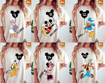 Comfort Colors® Custom Disney Birthday Shirt,Mickey Balloon Tee,Personalized Mickey & Friends Birthday Tee,Custom Personalized Birthday Gift