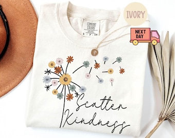 Maglietta Comfort Colors® Be Kind, Maglietta Scatter Kindness, Maglietta con citazione positiva, Magliette ispiratrici, Maglietta con tarassaco, Regalo floreale per donna, Regalo