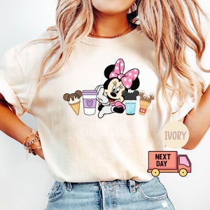 快適なカラーのミニーマウスシャツ（レディース）、ディズニーミニーTシャツ、ミニーシャツ、ガールフレンドへのギフト、ディズニー旅行シャツ