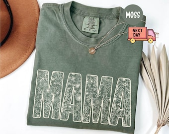 Comfort Colors® Wildflowers Mama Shirt, Mom T-Shirt, Botanical Plant T-Shirt, Floral Mother's Day Gift for New Mom, Flower Shirts for Women