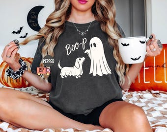 Comfort Colors® Boo-p Ghost Dog T-Shirt, Funny Halloween Dog Mom Shirt, Halloween Shirt, Animal Lover Shirt