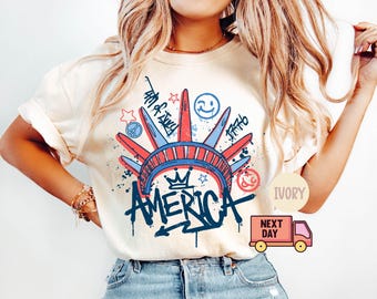 Camiseta del 4 de julio con la Estatua de la Libertad, Camiseta de EE. UU., Camiseta del 4 de julio de Estados Unidos, Bandera de EE. UU., Camiseta para chica americana, Camiseta de la libertad, Regalo para mujer