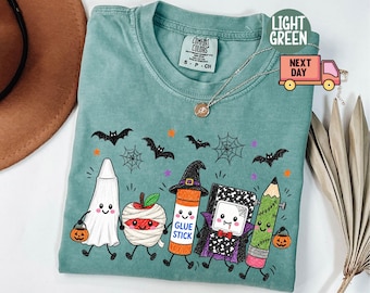Comfort Colors® Halloween School Supplies Shirt, Cute Spooky Pencil Tee,Back to School Halloween Shirt,Teacher Gift,Student Fall Graphic Tee