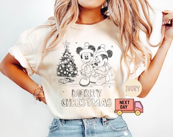 Comfort Colors® Retro Disney Christmas Santa Mickey & Friends Christmas Lights Shirt,Mickey's Very Merry Xmas Tee,WDW Christmas Matching Tee