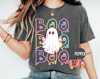 Camiseta neón de Halloween Boo de Comfort Colors®, camiseta neón de fantasma de Halloween, camiseta neón de fantasma de Halloween, camiseta para fiesta de Halloween, camiseta Boo, fantasma