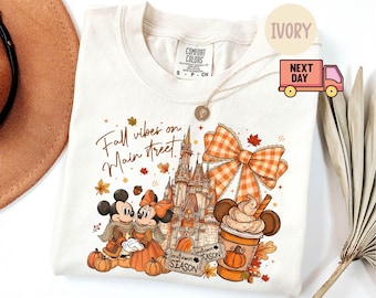Comfort Colors® Disney Mickey Minnie Fall Vibes on Main Street Shirt, Magical Castle Autumn Shirt, Disneyland Halloween Tee, Cozy Fall Shirt