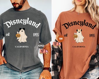 Comfort Colors® Retro Disneyland Est 1955 California Shirt, Mickey Minnie Halloween Couple Shirts, Mickey Ghost Shirt, Minnie Pumpkin Shirt