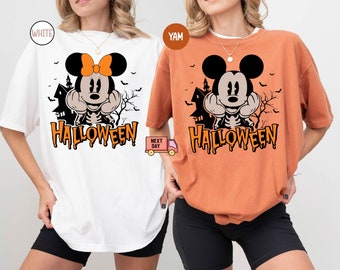 Custom Disney Halloween Family Matching Shirt, Comfort Colors Mickey And Minnie Shirt,Halloween Skeleton Shirt,Disney World Shirt,Halloween