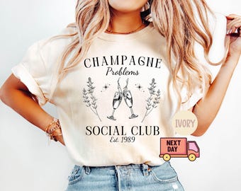 Camisa Champagne Problems de Comfort Colors®, Camisa Champagne Problems Social Club, Camisas de tallas grandes con estética de chica transparente y estética Old Money Aesthetic