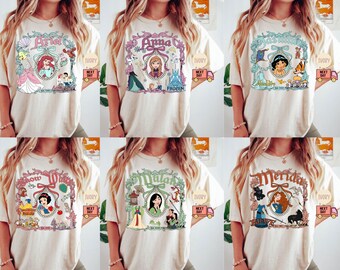 Comfort Colors Retro Disney Princess Shirt, Coquette Disney Princess Tee, Personalized Disney Tee, Disney Girl Trip Tee, Disney Group Shirt