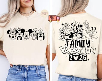 Comfort Colors® ディズニー 2026 ファミリーバケーションシャツ、ディズニーワールド ミッキーと仲間たち、ディズニーファミリー 2026 シャツ、レトロなディズニーワールド旅行