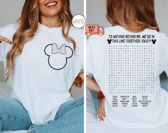 Camisetas interactivas divertidas de Disney Comfort Colors®, camisetas Disney para papá, camisetas Disney de doble cara con rompecabezas de espera en la fila, camisetas Disneyland