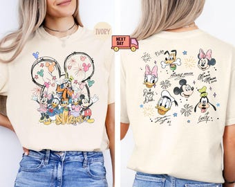 Comfort Colors® Two Sided Retro Mickey and Friends Signatures Shirt, Disney Mickey & Co Shirt, Disney Family Trip Tee, Magical Kingdom Tee