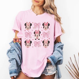 Comfort Colors® Pink Disney Minnie Shirt, Minnie Coquette Bow T-Shirt, Disney Minnie Sweatshirt, Gift for Her, Disney Valentine&#39;s Gift Shirt