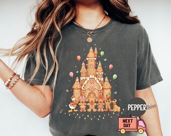 Comfort Colors® Disney Mickey and Friends Christmas Shirt, Disney Mickey Gingerbread Shirt, Minnie Gingerbread Tee, Kingdom Castle Xmas Gift