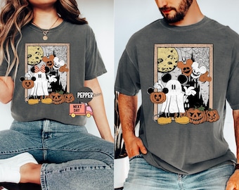 Comfort Colors® Retro Mickey Minnie Halloween Couple Shirts, Mickey Ghost Shirt, Minnie Ghost Shirt, Spooky Season Shirt, Disney Halloween