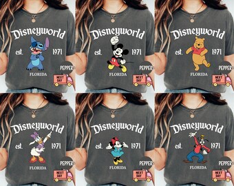 Comfort Colors® Retro Disneyworld Est 1971 Florida-skjorta, söt Musse Pigg och vänner-t-shirt, Disney-t-shirt med alla karaktärer, WDW Disneyland-födelsedag