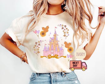 Comfort Colors® Coquette Bow Pumpkin Castle Shirt, Fall Magical Kingdom Shirt, Fall Castle Shirt