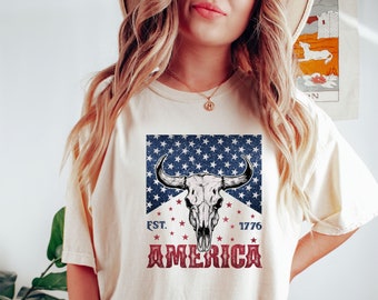 Camiseta Western Comfort Color para el 4 de julio, Camiseta del 4 de julio, Camiseta del 4 de julio, Camiseta Western para el 4 de julio, Camiseta de EE. UU., Camiseta Country Western