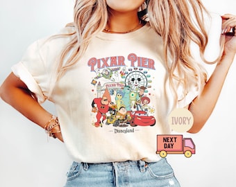 Camiseta con personajes de Disney "Me encuentro en el muelle de Pixar" de Comfort Colors®, camiseta del Festival de Disneyland Pixar 2024, camisetas a juego para el viaje familiar a Disneyland