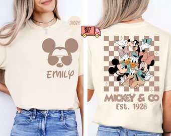 Comfort Colors® Retro Mickey and Friends Shirt, Disney Family Vacation Shirt, Custom Disney Trip Shirt, Checkered Mickey Shirt, Disney Tee