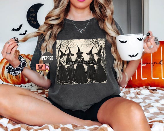 Comfort Colors® Vintage Girls Will Be Girls Witch Shirt, Funny Witch Vintage Shirt, Vintage Halloween Women Shirt, Witchy Vibes Shirt, Gift