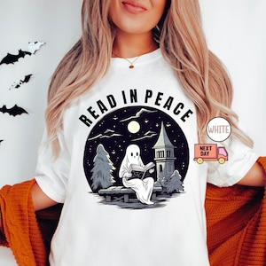 Comfort Colors® Halloween Read In Peace Shirt, Halloween Ghost Reading Shirt, Funny Halloween Shirt, Book Lover Halloween Gift,Spooky Season