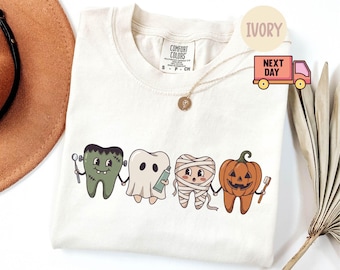 Comfort Colors Spooky Dentist Shirt, Dentist Halloween Shirt, Dental Assistant Tee, Funny Halloween Tooth Crewneck, Dentist Halloween Gift