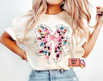 Comfort Colors Pink Bow Coquette Mickey Minnie Valentine's Day, Trendy Valentines Day Shirt, We're Perfect Match Cute Disney Top Shirt, Gift