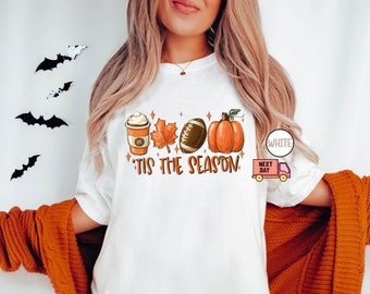 Komfort Farben Shirt, Herbst Kürbis Shirt, Football Shirts für Frauen, Tis The Season Shirt, Frauen Herbst T-Shirts, Herbst Shirt, Herbst Saison Shirts