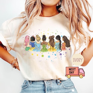 Comfortkleuren cadeau, retro shirt Disney prinses, shirt aquarel prinses, shirt Disney Trip, Disney-prinses, cadeau Disneyworld prinses