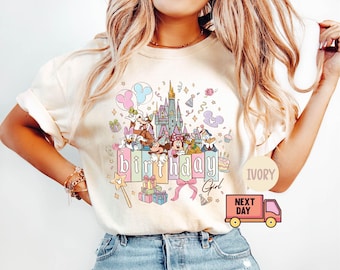 Comfort Colors® Disney Mickey and Friends kasteelverjaardagsshirt, Disneyland verjaardagsshirt voor meisjes, Magic Kingdom-verjaardagsshirt