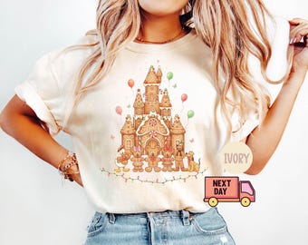 Comfort Colors® Disney Gingerbread Castle Shirt,Christmas Castle Shirt,Disney Christmas Shirt,Mickey Xmas Tee,Disney Christmas Family Shirts