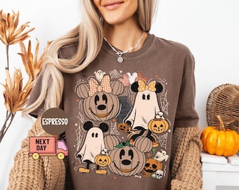 Comfort Colors® Retro Mickey Minnie Halloween Couple Shirts, Mickey Ghost Shirt, Minnie Ghost Shirt, Spooky Season Shirt, Disney Halloween