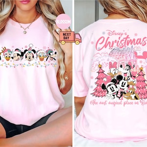 Comfort Colors® Retro 2-Sided Disney Christmas Pink Lights Shirt, Cute Mickey And Friends Xmas Tshirt, Disney Mickey's Very Merry Christmas