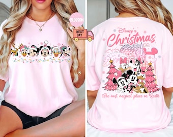 Comfort Colors® Retro 2-Sided Disney Christmas Pink Lights Shirt, Cute Mickey And Friends Xmas Tshirt, Disney Mickey's Very Merry Christmas