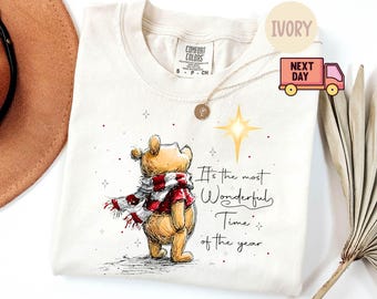 Comfort Colors® Christmas Winnie The Pooh Shirt, Cute Holiday Winter Pooh Tee, Cozy Winter Gift Shirt, Most Wonderful Time Of The Year Shirt