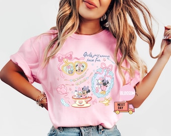 Camiseta Disney para niñas Comfort Colors®, camiseta "Just Wanna Have a Fun", camiseta de verano Disney Minnie Daisy, camiseta "Just Wanna Have Disney Besties" para niñas