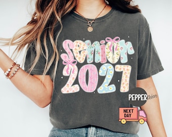 Comfort Colors® Senior 2027 Girls Shirt, Floral Grandmillennial High School Senior Tee, Graduation Gift, Class of 2027