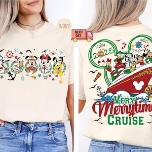 2-sided Mickey & Friends Very Merrytime Cruises 2025 Christmas Shirt, Mickey&#39;s Very Merry Xmas Party Tee, Disney Wish Fantasy Magic Wonder