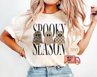 Comfort Colors® Spooky Season Shirt, Leopard Ghost Shirt, Camo Ghost Shirt, Checkered Ghost Tee, Halloween Ghosts Tee, Fall Season Gift