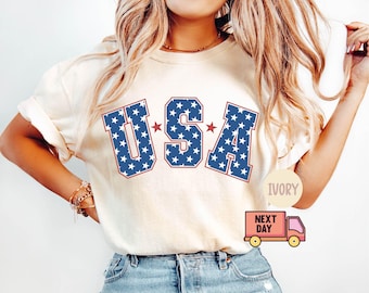 Comfort Colors® Retro Star USA Graphic Shirt, 4th of July Graphic Tee, Star American Graphic Shirt, Retro USA Shirt, Gift for American Girl