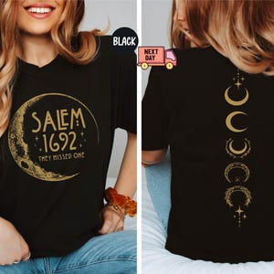 Camisa Comfort Colors® para mujer de Halloween Salem 1692 &quot;They Missed One Both Sides&quot;, divertida sudadera con capucha &quot;Two Sides&quot; para Halloween, regalo de manga larga para Halloween