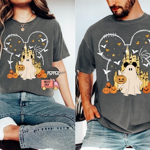 Comfort Colors® Mickey and Minnie Halloween Shirt, Disney Couple Halloween Tee, Disney Magical Castle Halloween Shirt, Halloween Pumpkin Tee