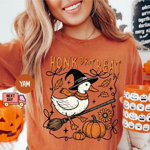 Comfort Colors® Halloween Goose Shirt, Silly Goose Shirt, Honk or Treat Tee,Funny Halloween Skeleton Shirt,Spooky Vibes Shirt,Halloween Gift