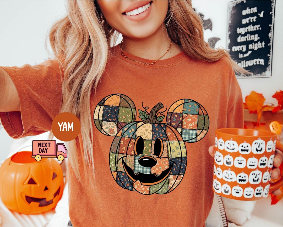 Comfort Colors® Mickey Pumpkin Halloween Patchwork Shirt, Disney