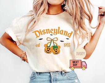 Comfort Colors® Retro Coquette Bow Disneyland Halloween Tee, Mickey Pumpkin Shirt, Mickey Halloween Tee, Disney Halloween Womens Shirt, Gift