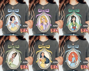 Maglietta Disney Princess dai colori retrò e confortevoli, maglietta Disney Princess Coquette, maglietta per viaggio tra ragazze Disney, maglietta di gruppo Disney, maglietta Disney personalizzata