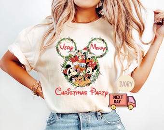 Comfort Colors® Disney Mickys Merry Merry Christmas Party Shirt, Mickey & Friends Weihnachtsshirt, Disneyland Weihnachten Familienurlaub Shirt